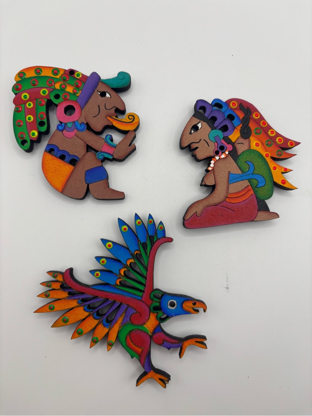 Aztec Mayan Refrigerator Magnets Wood Laser Cut Set Of 3 Mesoamerican